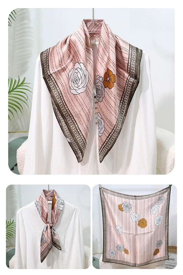 Square 100% Mulberry Silk Scarf – Vintage French Print Bandana Wrap