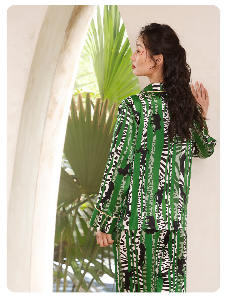 Long Sleeve 100% Mulberry Silk Pajama Set – Oasis Print, All-Season