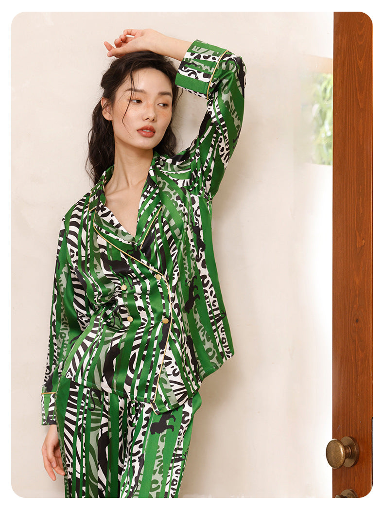 Long Sleeve 100% Mulberry Silk Pajama Set – Oasis Print, All-Season