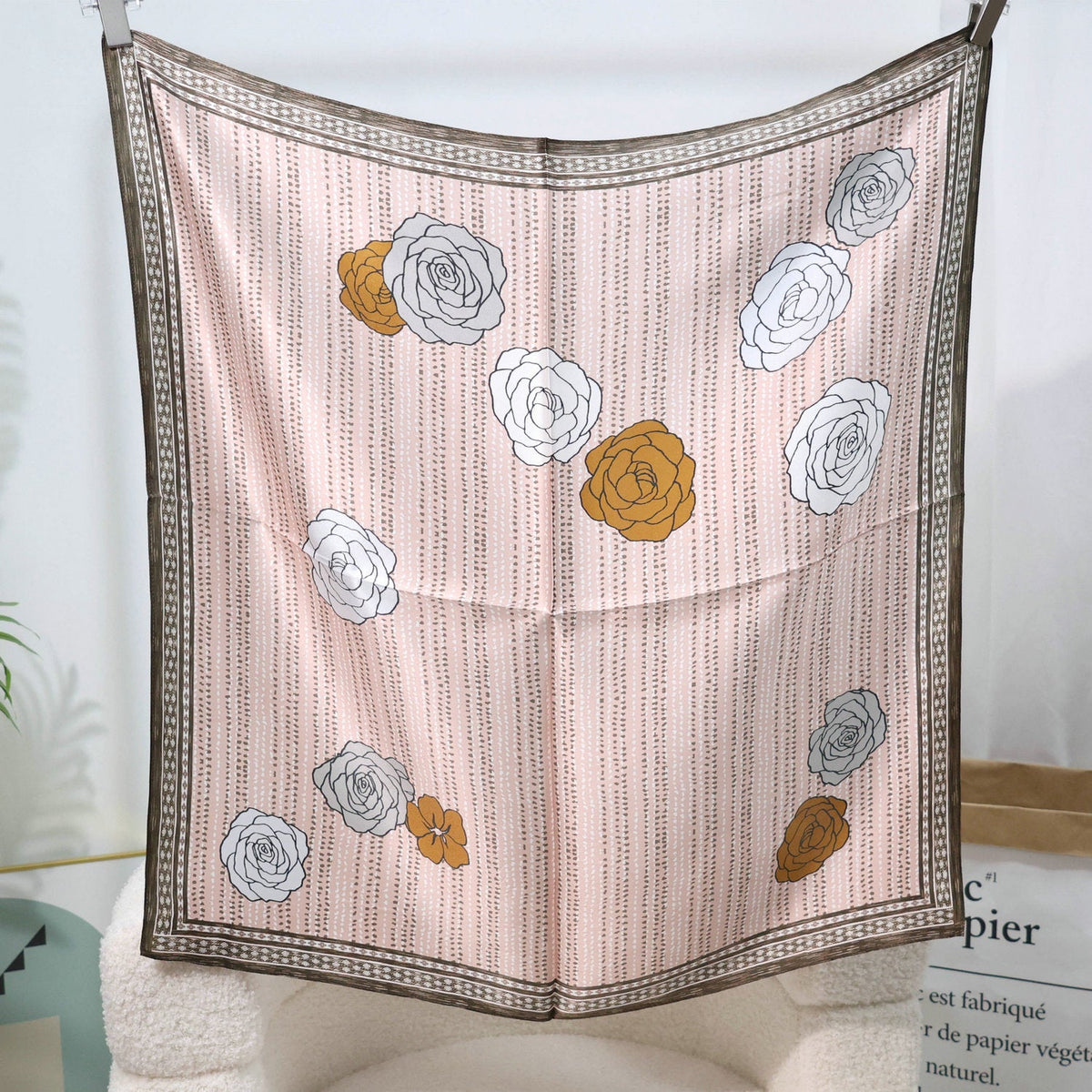 Square 100% Mulberry Silk Scarf – Vintage French Print Bandana Wrap