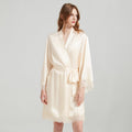 Lace-Trim 100% Mulberry Silk Robe & Camisole Set – Women's Sleepwear Loungewear