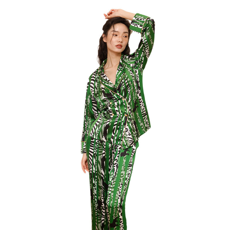 Long Sleeve 100% Mulberry Silk Pajama Set – Oasis Print, All-Season